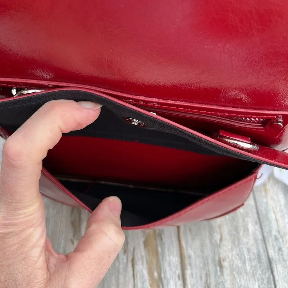 Madden Faux Leather Dome Ring Backpack Red Purse Bag